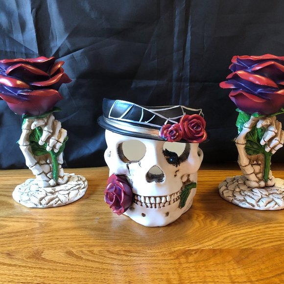 Yankee Candle Phantasmagoria Rose Votive Tea Light Candle Holders & Skull NEW - Picture 1 of 9